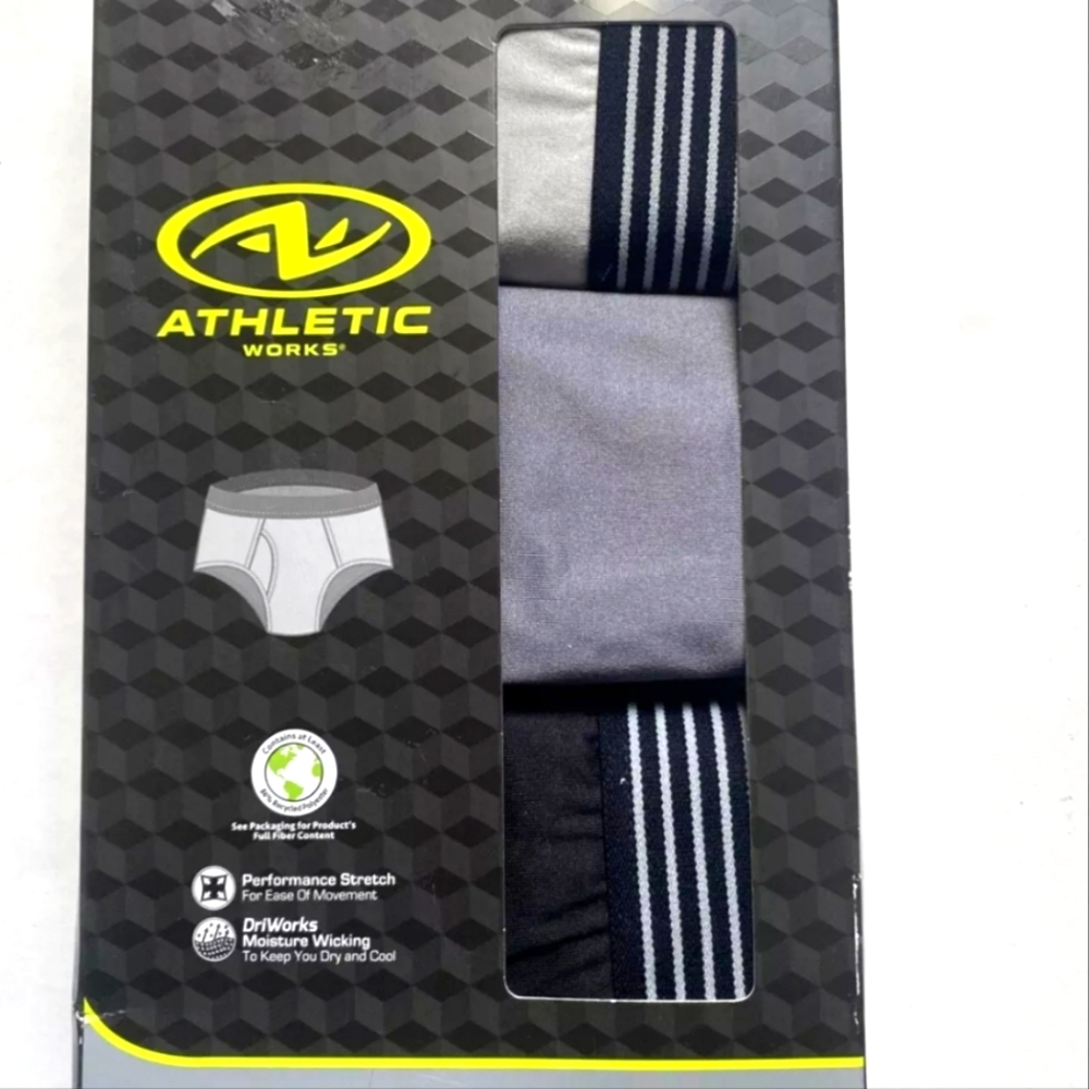 Athletic Works Mens 3PK Performance Briefs 3XL 48-50 Moisture Wicking Grey Black